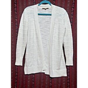 Loft Open Front Cardigan textured ribbed White Business Casual cozy cotton blend